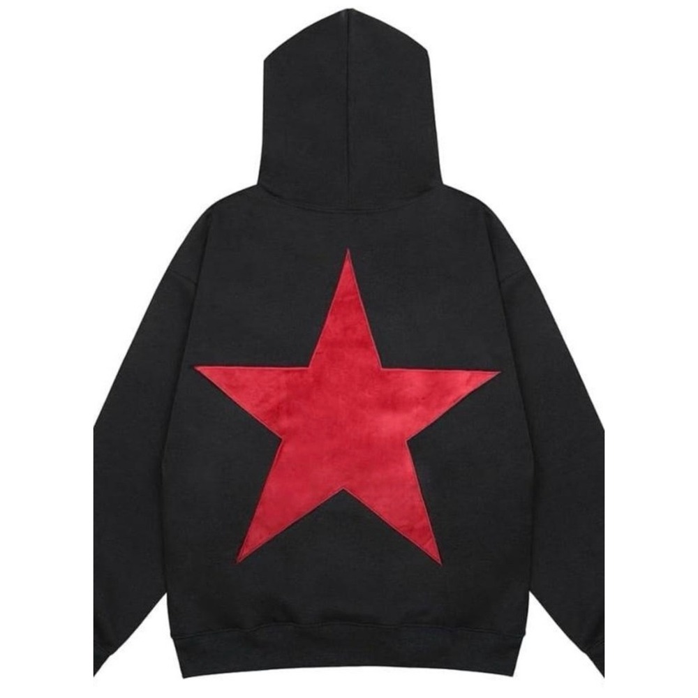 Aelfric Eden Oversized Star Hoodie Black Red Graphic Pullover Men's XS